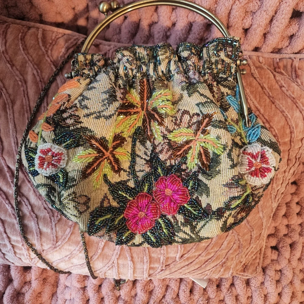 Floral Embroidered Clutch with Gold Accents